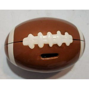 Vtg Ceramic Football Shaped Piggy Bank 7" by 4" Brown and White